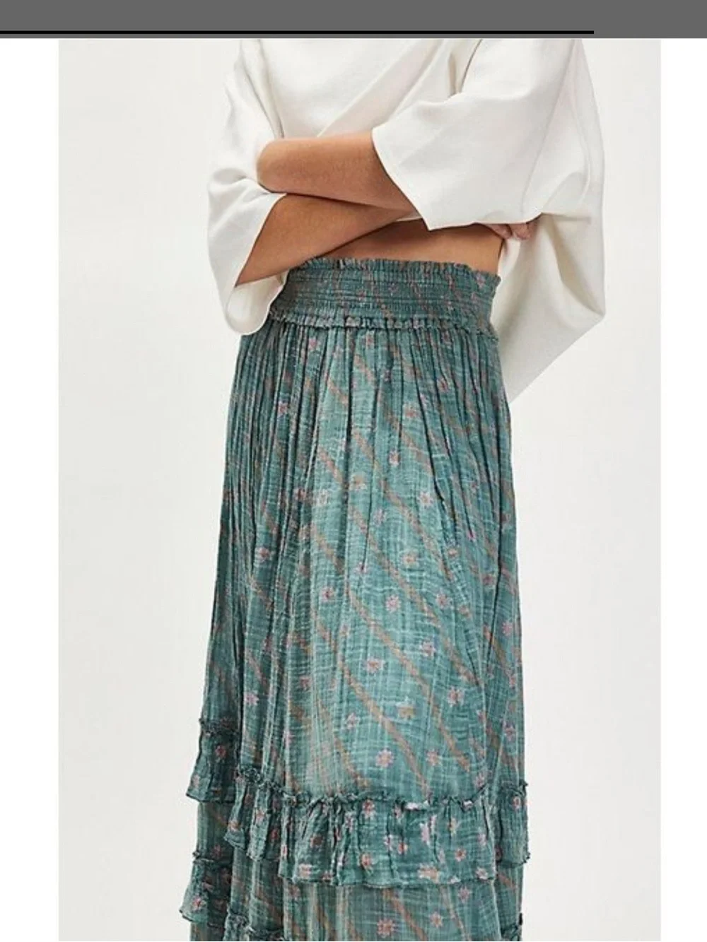 Free People FP One Brynn Tiered Ruffles Printed Maxi Skirt S